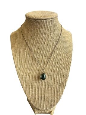 Vintage Gold and Emerald Green Beaded Pendant Necklace